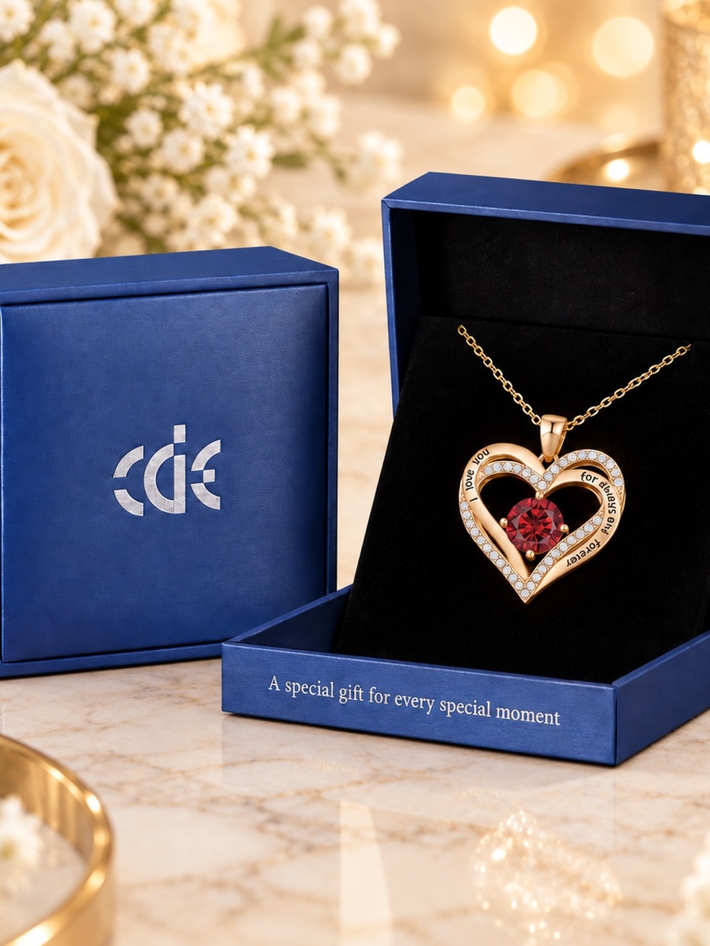 925s Gold CDE Forever Love Heart Pendant Necklaces